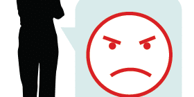 interview body language Graphic of silhouetted figure with arms folded and a grumpy face emoji